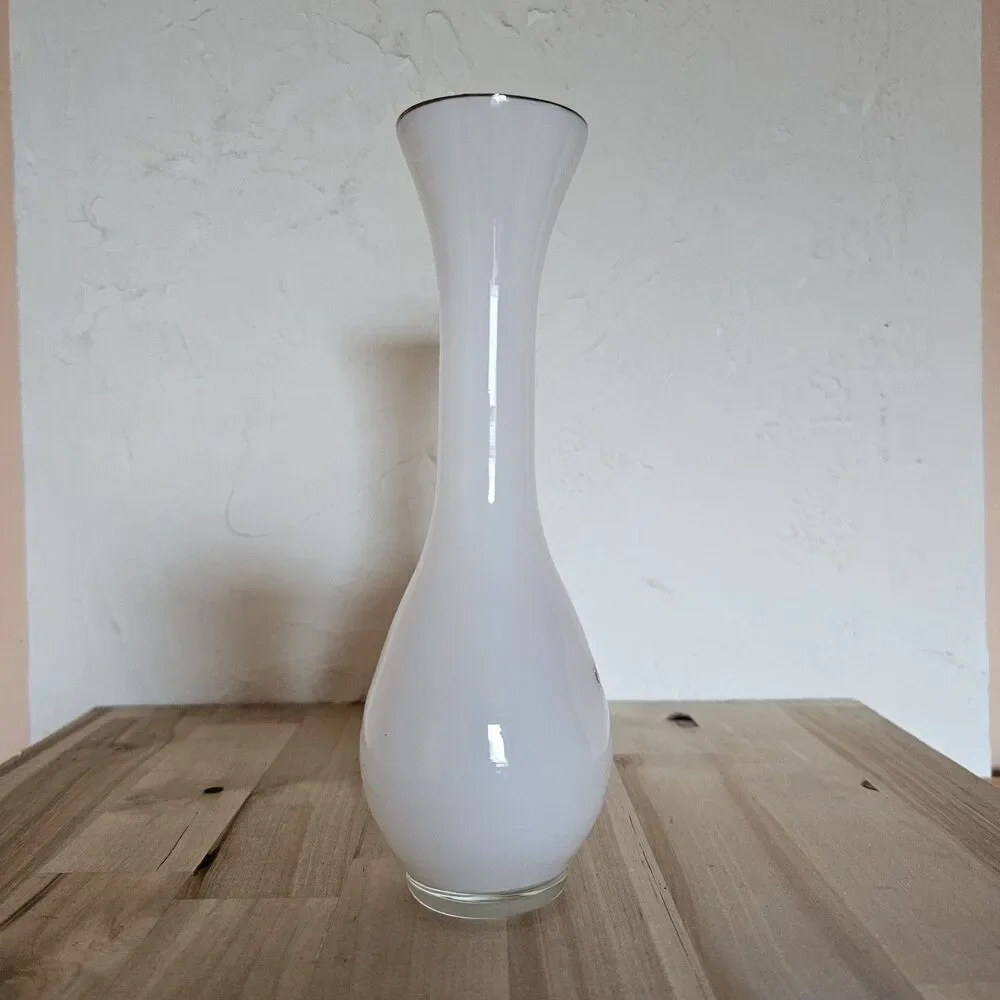 Vintage Frosted Glass Bud Vase – Floral Transfer Design – Mid Century Modern